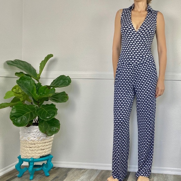 Tart jumpsuit blue/white geometric print XS modal - Picture 2 of 14